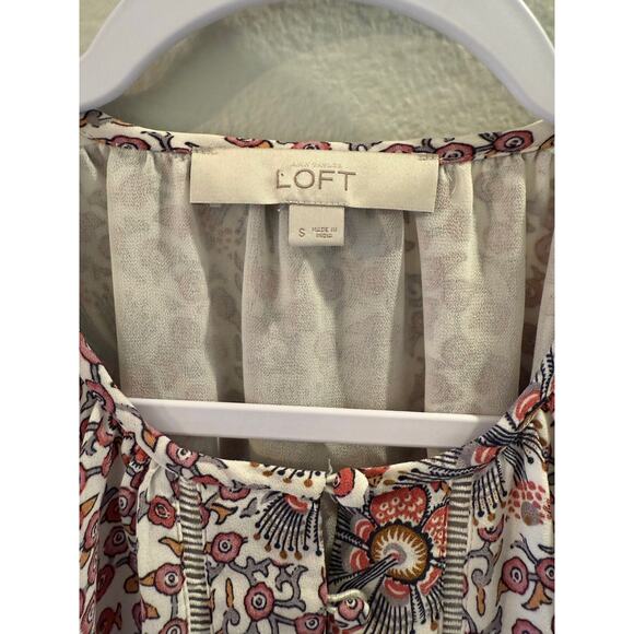 Loft Women's Pink Geometric Pattern Long Smock Cuffed Sleeve Lined Blouse Size S - Picture 2 of 6